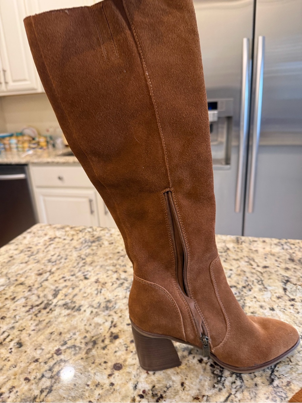 Franco Fortini Brown Suede Knee High Block Heel Boots